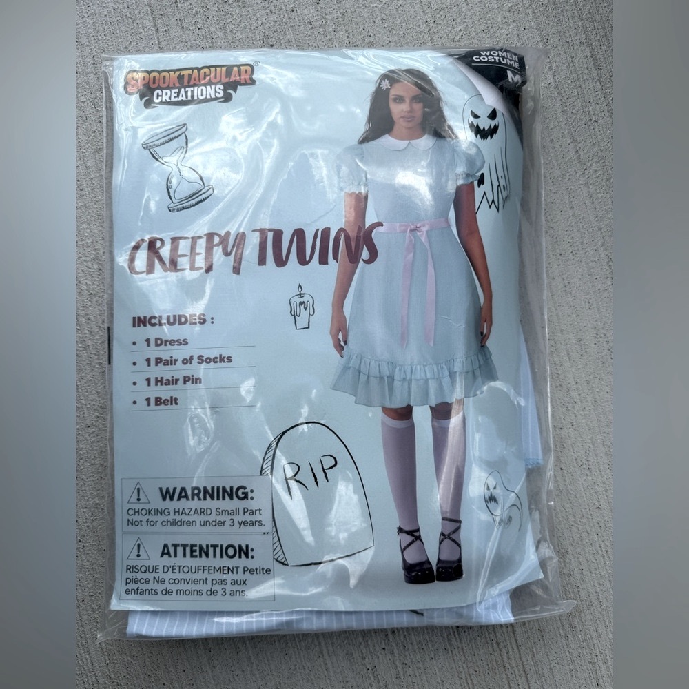 New Spooky Twins Kids Costume-Blue and Pink Creepy Twins Size Medium